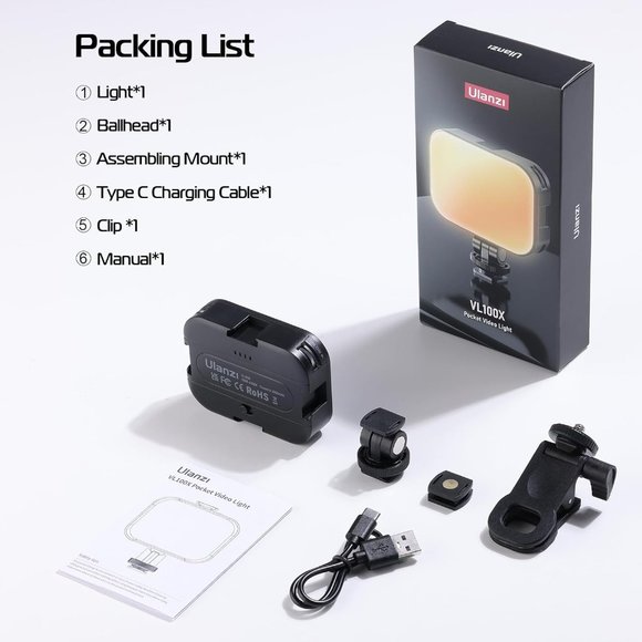 Ulanzi VL100X Selfie Light Clip LED Panel Bi Color Portable Clip Camera Light - Picture 8 of 8